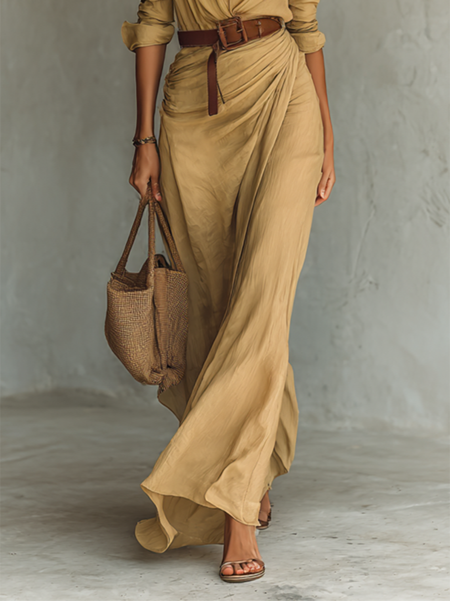 Maxikleid mit Reverskragen und langen Ärmeln
