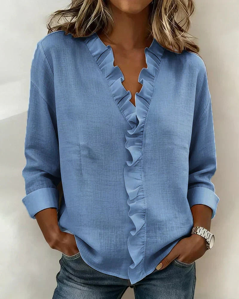 Indie | Ruffle V-neck Long Sleeve Blouse