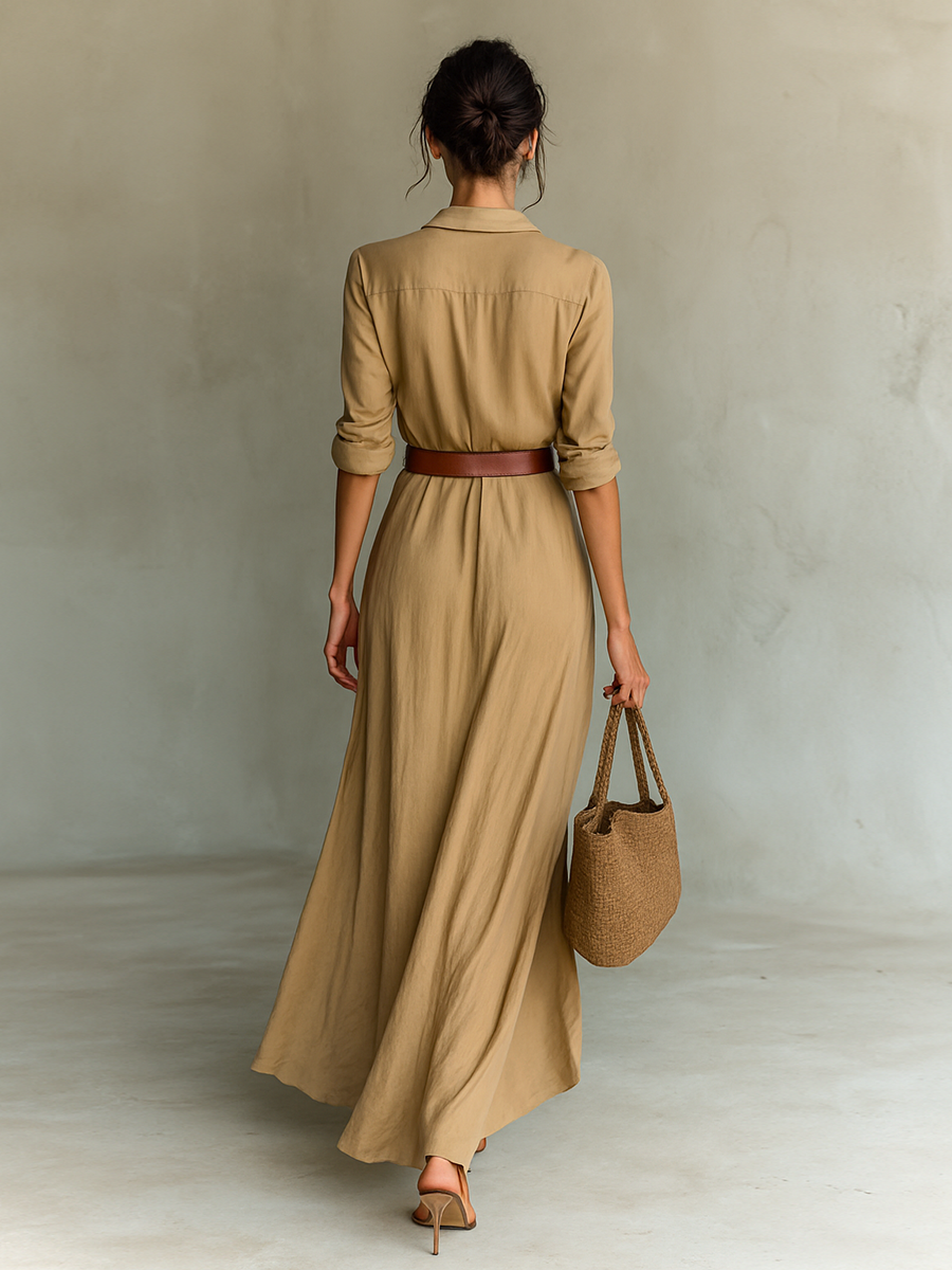 Maxikleid mit Reverskragen und langen Ärmeln