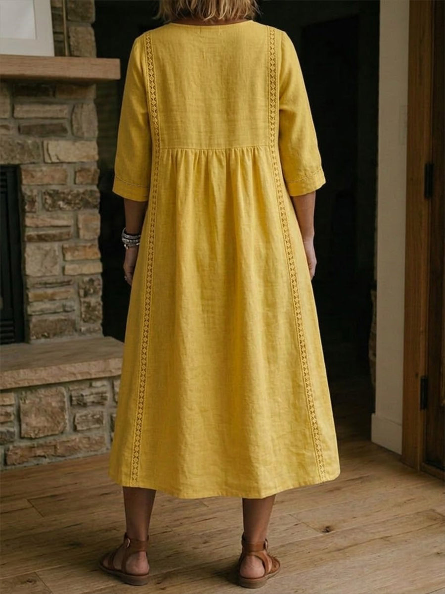 Aurélie | Weites Kleid aus Leinen und Baumwolle mit Spitzendetails